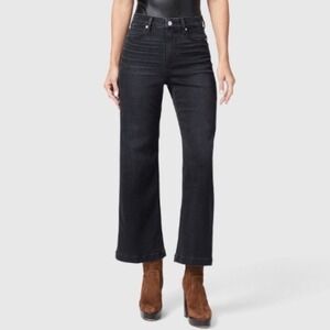 PAIGE Anessa High Rise Wide Leg Cropped Jeans Black Willow Distressed 26 7643F60